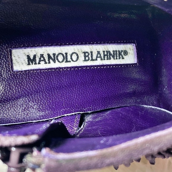 MANOLO BLAHNIK Plum Suede Fringe Peep Toe Bootie, Size 7 - Picture 9 of 10